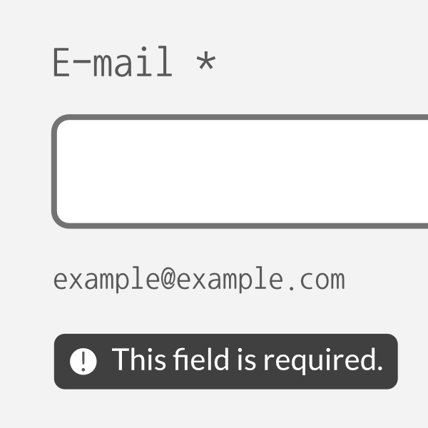 Empty form field with 'this field is required' error message. Illustration.