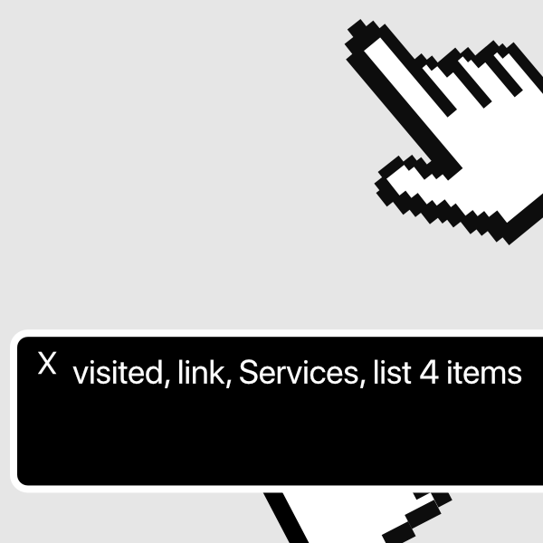 Apple voiceover's visual interface. It says 'visited, link, Services, list 4 items. Illustration.