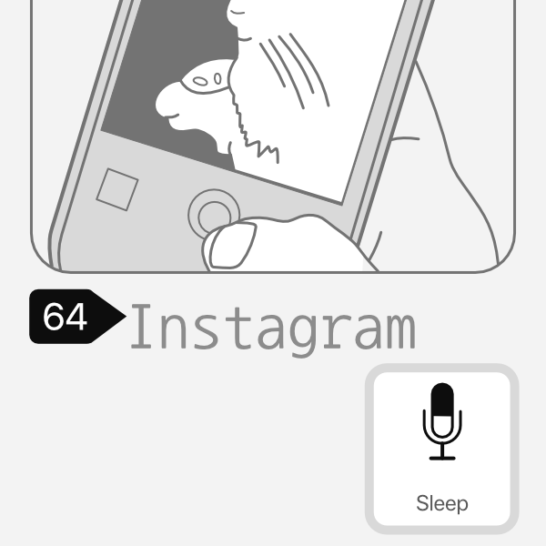 A number next to an instagram link and a microphone icon with the word 'sleep'. Illustration.